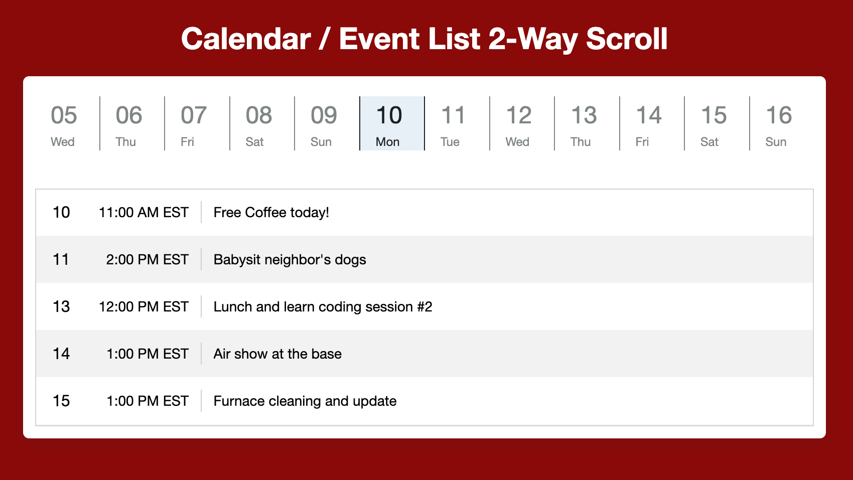 2-Way Calendar & List Scroll